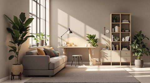 How to Customize Furniture for Tight Spaces with a cozy living room featuring plants and smart furniture designs.