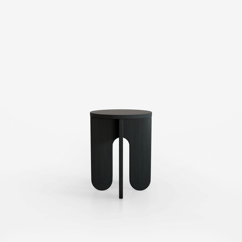 Sprayed Matte Black side table with a modern design and unique leg structure