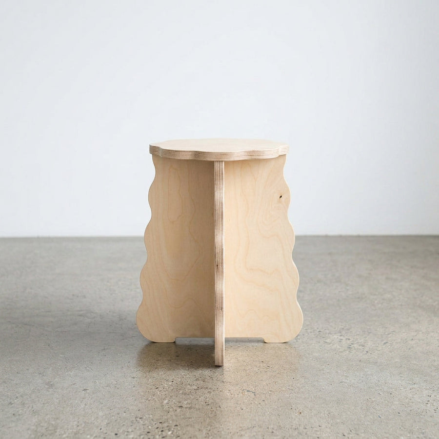 UNFNSHED Wavy Stool in natural birch plywood