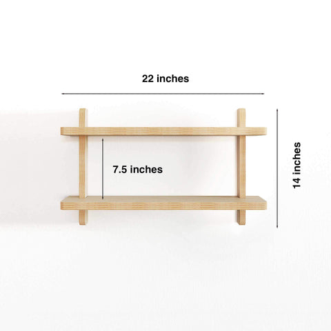 Wall Shelves measuring 22 inches wide, 14 inches tall, and 8 inches deep, perfect for personalizing your space.