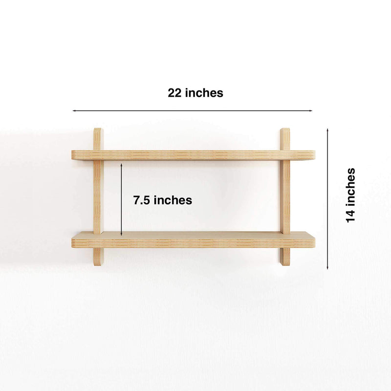 Wall Shelves measuring 22 inches wide, 14 inches tall, and 8 inches deep, perfect for personalizing your space.