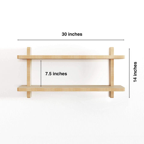 Wall Shelves design with dimensions of 30 inches wide, 8 inches deep, and 14 inches high, ideal for customization.