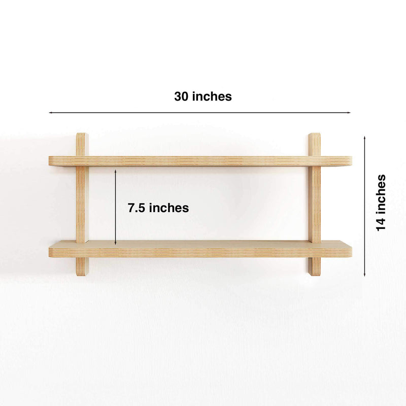 Wall Shelves design with dimensions of 30 inches wide, 8 inches deep, and 14 inches high, ideal for customization.