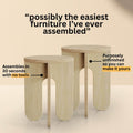 Unfinished side tables designed for easy assembly without tools, perfect for personal customization.