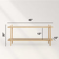 Modern Shelf dimensions: 46" wide, 20" high, 15" deep, perfect for displaying books and plants.