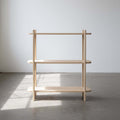 Three-tier unfinished modern wood shelf with minimalist open frame design
