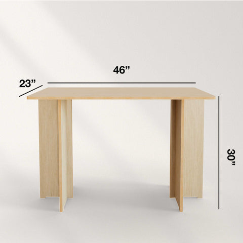 Modern Desk dimensions 46 inches wide, 23 inches deep, 30 inches tall, crafted from premium birch plywood.