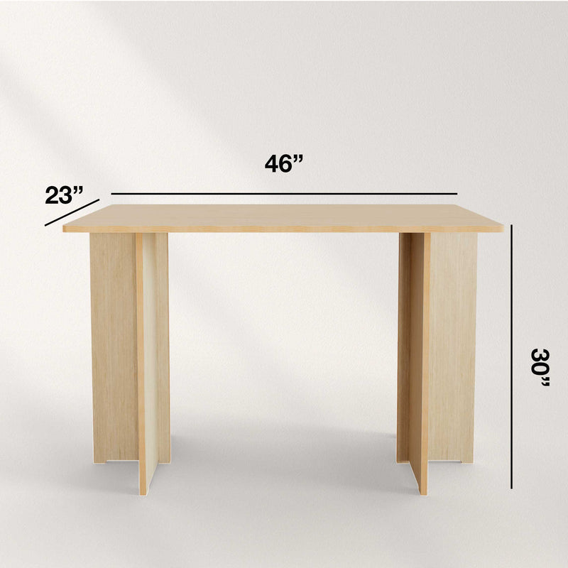 Modern Desk dimensions 46 inches wide, 23 inches deep, 30 inches tall, crafted from premium birch plywood.