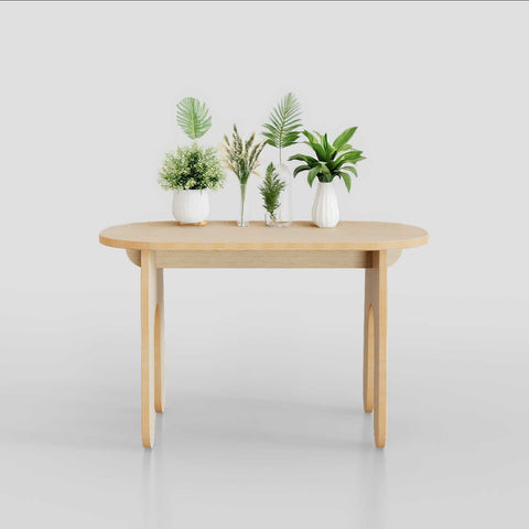 Wooden table with decorative plants in white pots, perfect for home decor and indoor styling.