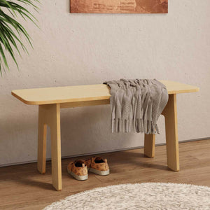 Unfinished modern wood bench with clean lines for entryway or dining room