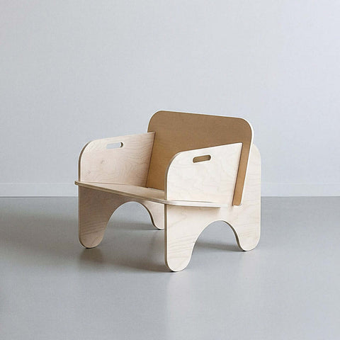 Unfinished wood lounge chair with modern minimalist design ready to customize