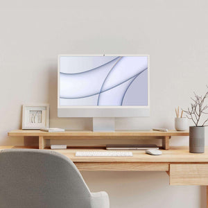 Ergonomic unfnshed.liveputer Monitor Stand elevating monitor on a wooden desk with organized workspace.