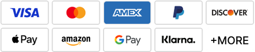 Various payment options including Visa, Mastercard, Amex, PayPal, Apple Pay, Google Pay, and more.