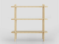 Minimalist wooden shelving unit with three open shelves, perfect for modern decor and storage solutions.