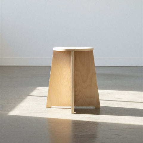 Unfinished wood stool with tapered legs and no-tool assembly design