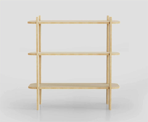 Modern three-tier unfinished shelf with a sleek design, ideal for books, plants, or shoes.