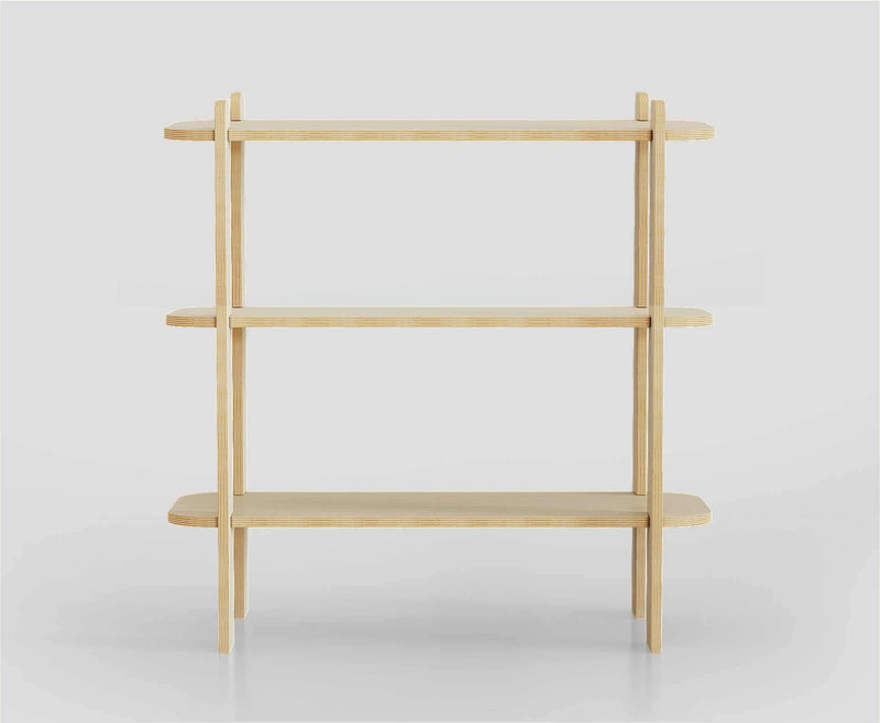 Modern three-tier unfinished shelf with a sleek design, ideal for books, plants, or shoes.