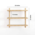 Wall Shelves in 22-inch size with three tiers, measuring 8 inches deep and 21 inches tall.