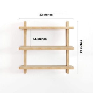 Wall Shelves in 22-inch size with three tiers, measuring 8 inches deep and 21 inches tall.