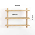 Unfinished wooden wall shelves in a simple three-tier design, perfect for DIY customization and functional home décor.