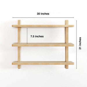 Unfinished wooden wall shelves in a simple three-tier design, perfect for DIY customization and functional home décor.